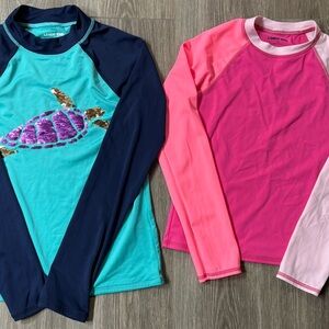 Lands' End Kids' Long-Sleeve Rash Guards Teal/Navy & Pink Lot of 2 Swim Sun